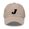 Stone Baseball Cap with Letter J Emroidered in Black